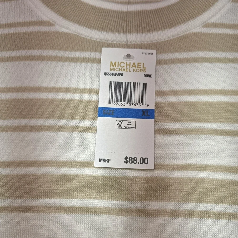Michael Kors Women's Relaxed Fit Dune Stripe Soft‎ Knit Top XL NWT $88 MSRP